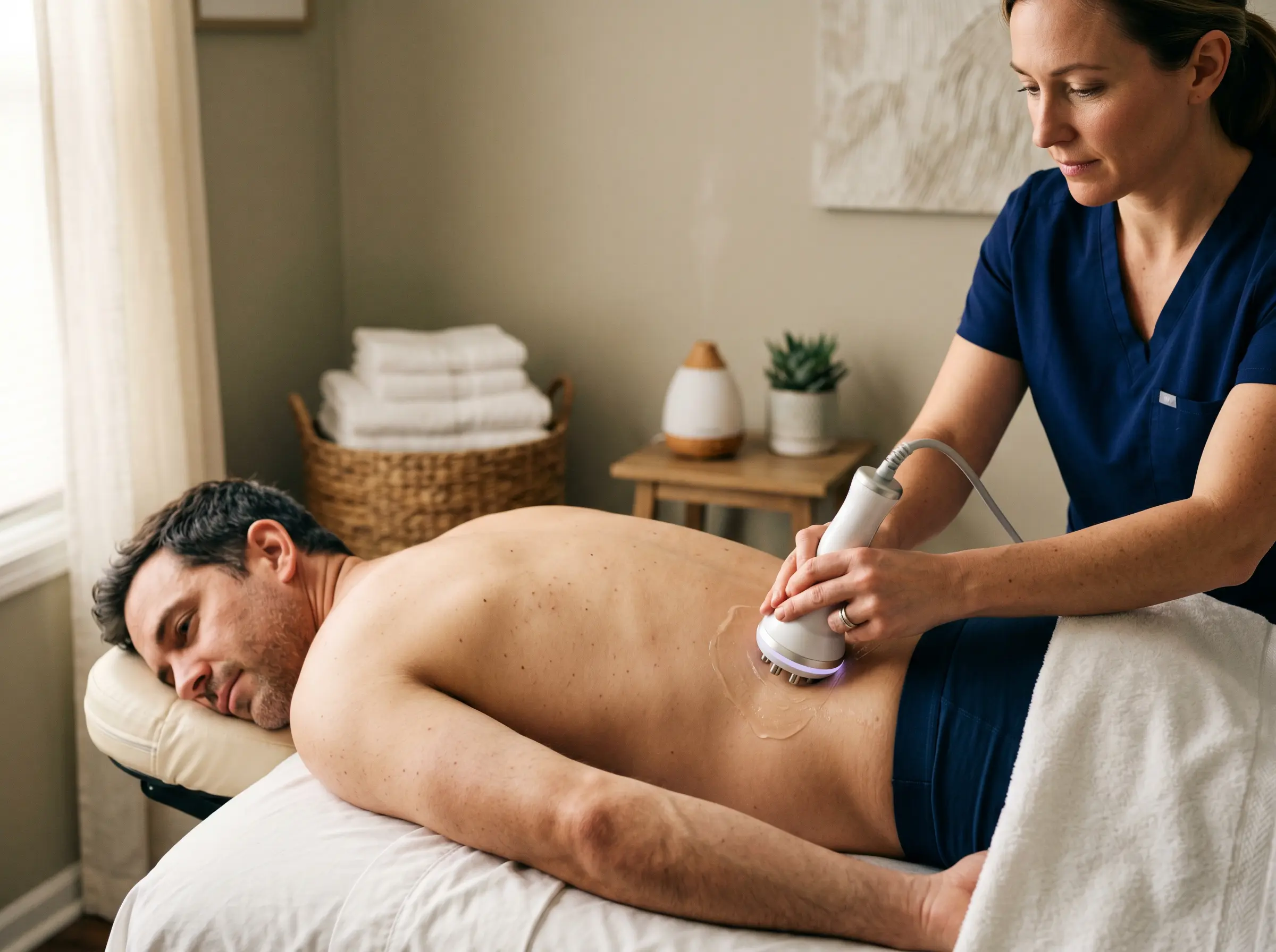 Masaje reductor a domicilio para hombre en sesión doble de 2 horas con trabajo en abdomen, flancos y espalda